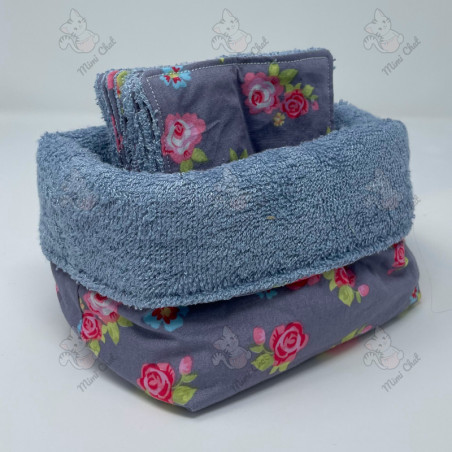 Corbeille et ses 10 lingettes lavables - Petites Fleurs