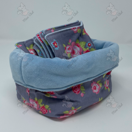 Corbeille et ses 10 lingettes lavables - Petites Fleurs