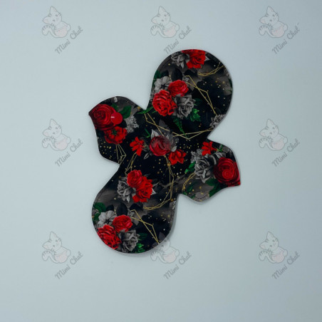 Serviette Hygiénique Lavable - Fleurs Rouges Fil Or (AWJ assorti)