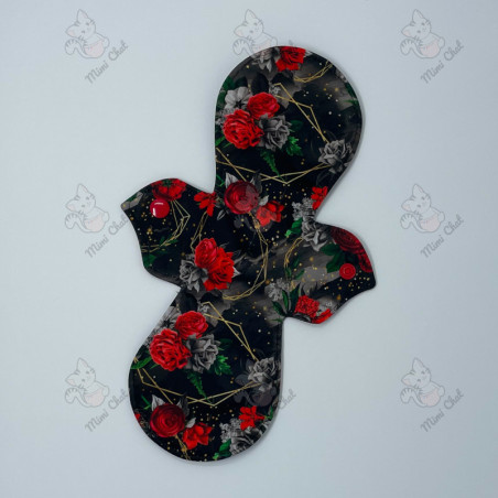 Serviette Hygiénique Lavable - Fleurs Rouges Fil Or (AWJ assorti)