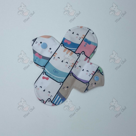 Serviette Hygiénique Lavable - Chat Coloré (AWJ Blanc)