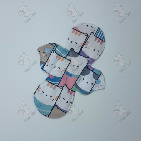 Serviette Hygiénique Lavable - Chat Coloré (AWJ Blanc)